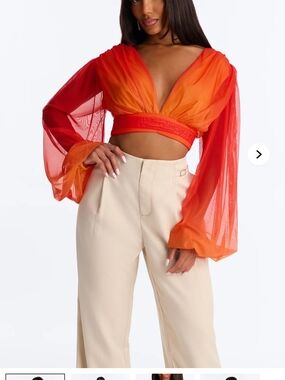 Women's Orange Mesh Wrap Crop Top